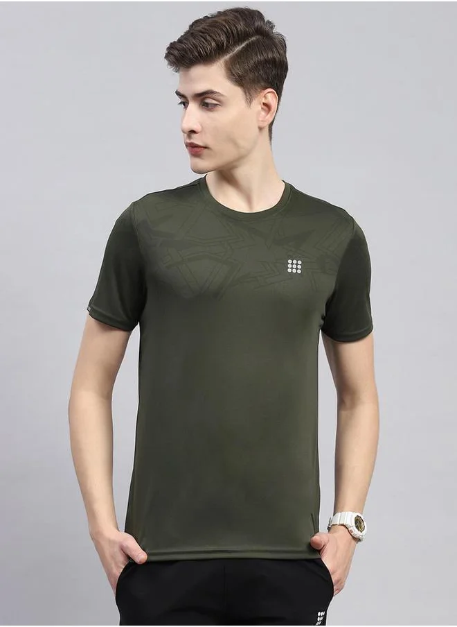 Rock.it Men Olive Solid Round Neck Short Sleeves  T-Shirt by Styli