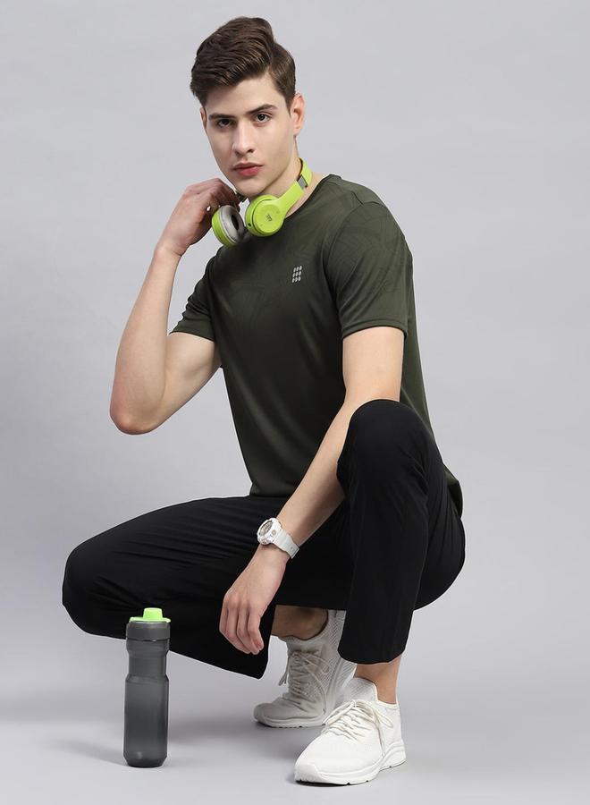 Rock.it Men Olive Solid Round Neck Short Sleeves  T-Shirt - Image 5