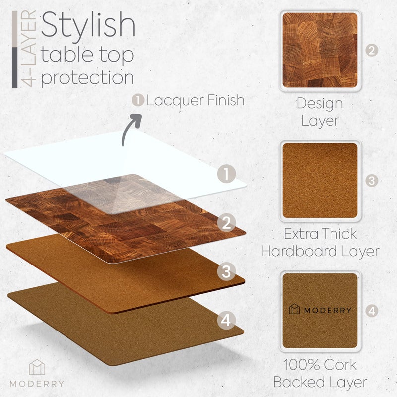 Moderry Set of 4 Heat Resistant Cork Placemats for Dining Table with Free Set of 4 Matching Drink Coasters Marble Design 16 x 12 Inches Cork Backed Hard Placemats (Honey Oak) - Image 3