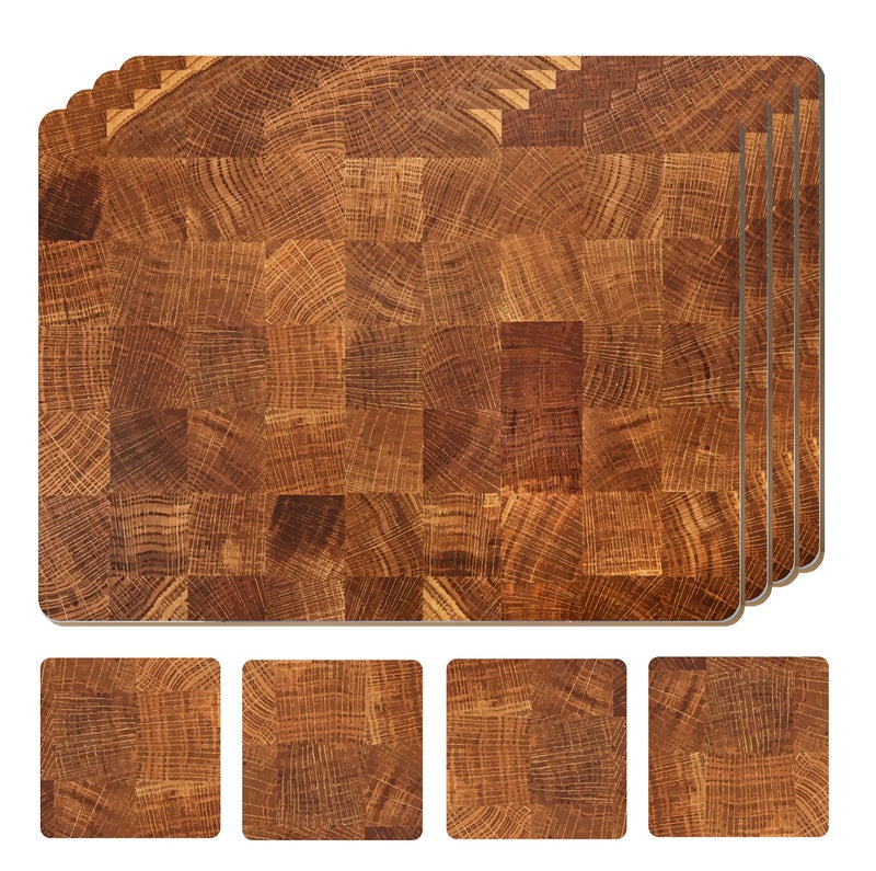 Moderry Set of 4 Heat Resistant Cork Placemats for Dining Table with Free Set of 4 Matching Drink Coasters Marble Design 16 x 12 Inches Cork Backed Hard Placemats (Honey Oak) - Image 1