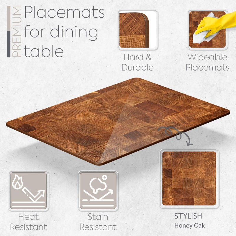 Moderry Set of 4 Heat Resistant Cork Placemats for Dining Table with Free Set of 4 Matching Drink Coasters Marble Design 16 x 12 Inches Cork Backed Hard Placemats (Honey Oak) - Image 2