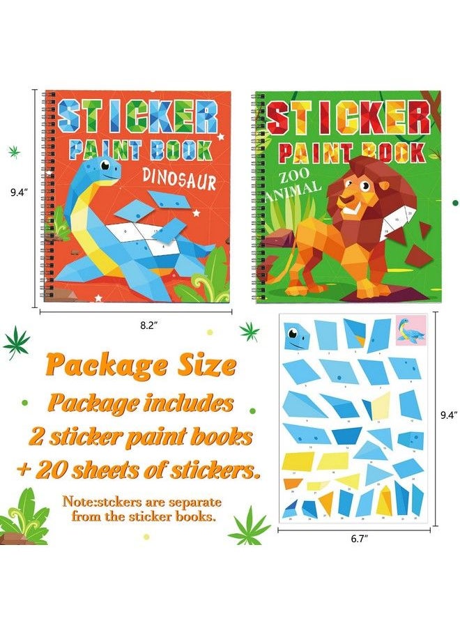 Omgouue - 2Pcs Dinosaur Animal Crafts For Kids Ages 4 8 Sticker Paint Books Gift Party Create 20 Pictures Sticker Sheets Are Separate - Image 1