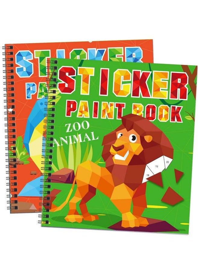 Omgouue - 2Pcs Dinosaur Animal Crafts For Kids Ages 4 8 Sticker Paint Books Gift Party Create 20 Pictures Sticker Sheets Are Separate - Image 1