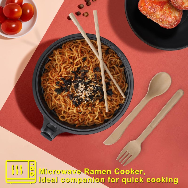 UUGLAM Ramen Bowl Set of 2, Ramen Cooker 33 oz, Ramen Bowls with Chopsticks and Spoon, Microwave Pasta Cooker, Ramen Bowl Microwave Gift College Dorm Essentials for Girls Guys (Black) - Image 5