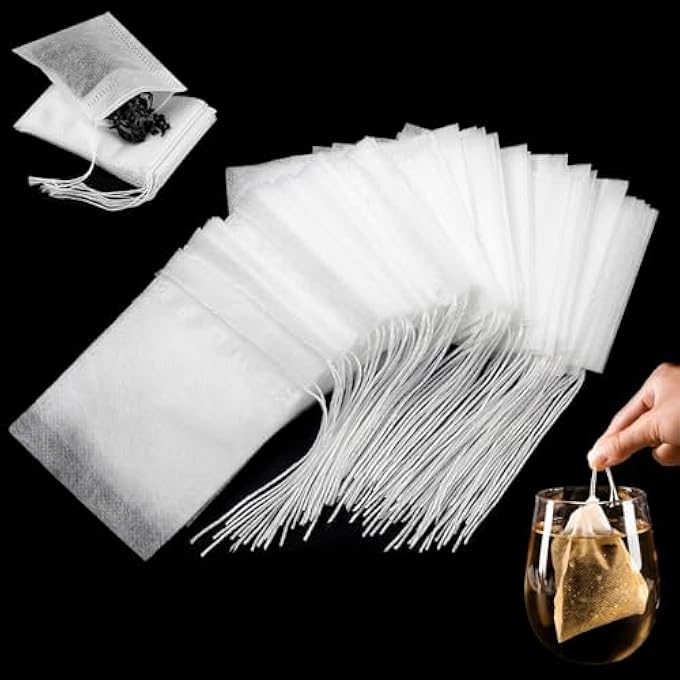 بروكسيما المباشر 300 كيس شاي 7 × 9 سم أكياس شاي فارغة بفلتر من القطن الأبيض مع رباط وأكياس شاي بفلتر محكمة الغلق للشاي والقهوة والأعشاب والتوابل ونكهات الحساء وما إلى ذلك - Image 1