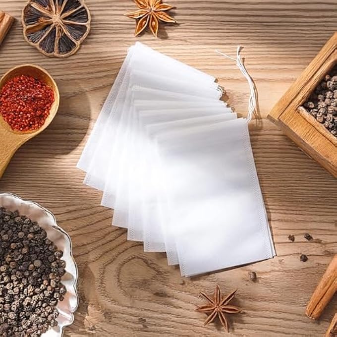 بروكسيما المباشر 300 كيس شاي 7 × 9 سم أكياس شاي فارغة بفلتر من القطن الأبيض مع رباط وأكياس شاي بفلتر محكمة الغلق للشاي والقهوة والأعشاب والتوابل ونكهات الحساء وما إلى ذلك - Image 5