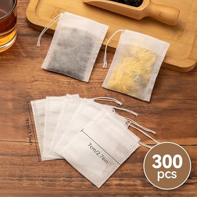 بروكسيما المباشر 300 كيس شاي 7 × 9 سم أكياس شاي فارغة بفلتر من القطن الأبيض مع رباط وأكياس شاي بفلتر محكمة الغلق للشاي والقهوة والأعشاب والتوابل ونكهات الحساء وما إلى ذلك - Image 2