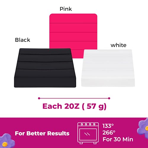 Oytra Polymer Clay 3 Colors Elastico Series 57g Each Oven Bake for Jewellery Making Earrings Sculpting DIY Crafts Modeling Kit (Black, White, Pink) - Image 2