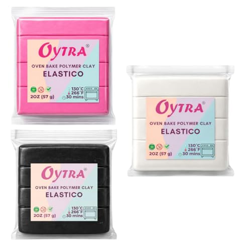 Oytra Polymer Clay 3 Colors Elastico Series 57g Each Oven Bake for Jewellery Making Earrings Sculpting DIY Crafts Modeling Kit (Black, White, Pink) - Image 1