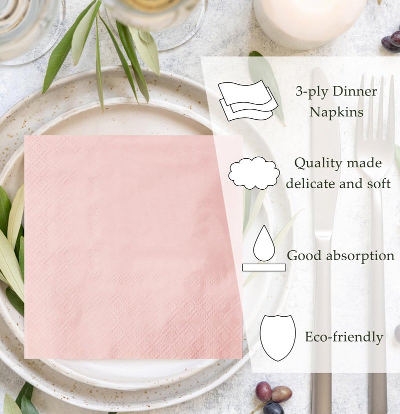 HEIPINIUYE 50 Pieces 3-ply Light Pink Cocktail Napkins Beverage Napkins Dessert Napkins Disposable Paper Napkins for Wedding Birthday Party Paper Dinner Napkins - Image 4