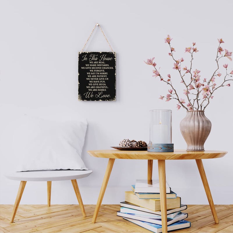 BELLOWDEER In This House Wooden Hanging Sign  House Rules Signs  Farmhouse Living Room Home Decor Wall Art  Inspirational Family Quote  Family Room Signs  Family Motto Sign  Family Quote Signs  8 x 10 Inches - Image 2