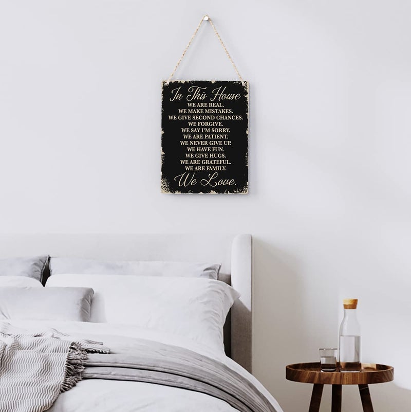 BELLOWDEER In This House Wooden Hanging Sign  House Rules Signs  Farmhouse Living Room Home Decor Wall Art  Inspirational Family Quote  Family Room Signs  Family Motto Sign  Family Quote Signs  8 x 10 Inches - Image 3