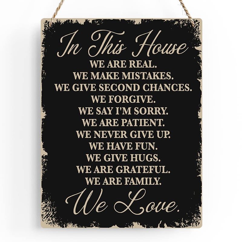 BELLOWDEER In This House Wooden Hanging Sign  House Rules Signs  Farmhouse Living Room Home Decor Wall Art  Inspirational Family Quote  Family Room Signs  Family Motto Sign  Family Quote Signs  8 x 10 Inches - Image 1