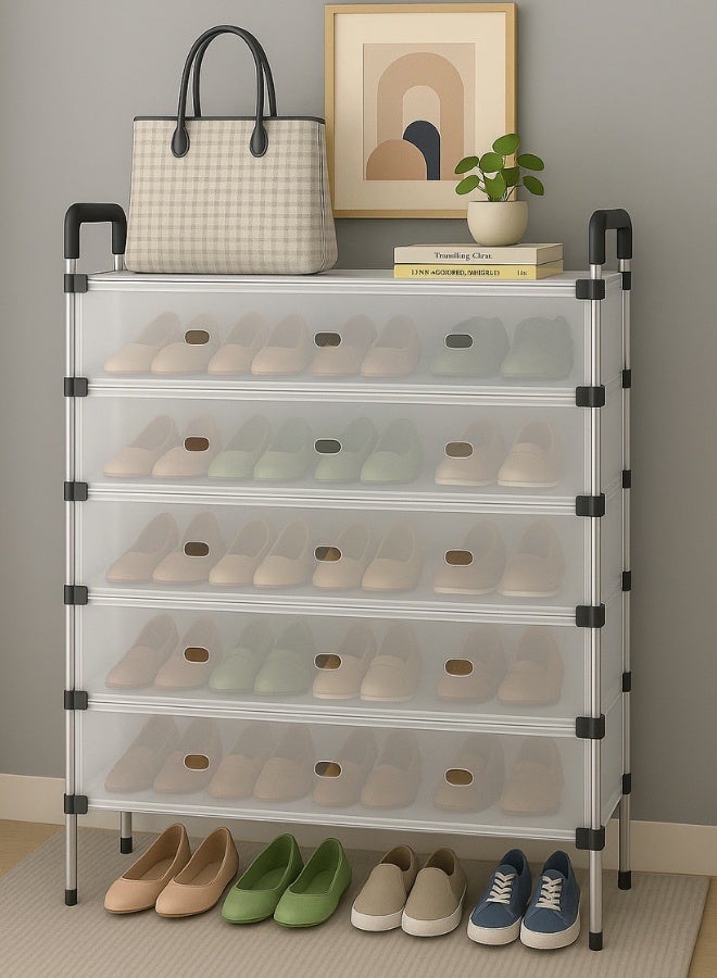  راك ستور  رف أحذية بستة رفوف مع خمسة أبواب ورف علوي - منظم تخزين أحذية بخزانة مغلقة، خزانة أحذية مقاومة للغبار للمدخل وغرفة النوم والممر - إطار من البلاستيك والفولاذ، سعة كبيرة - Image 1