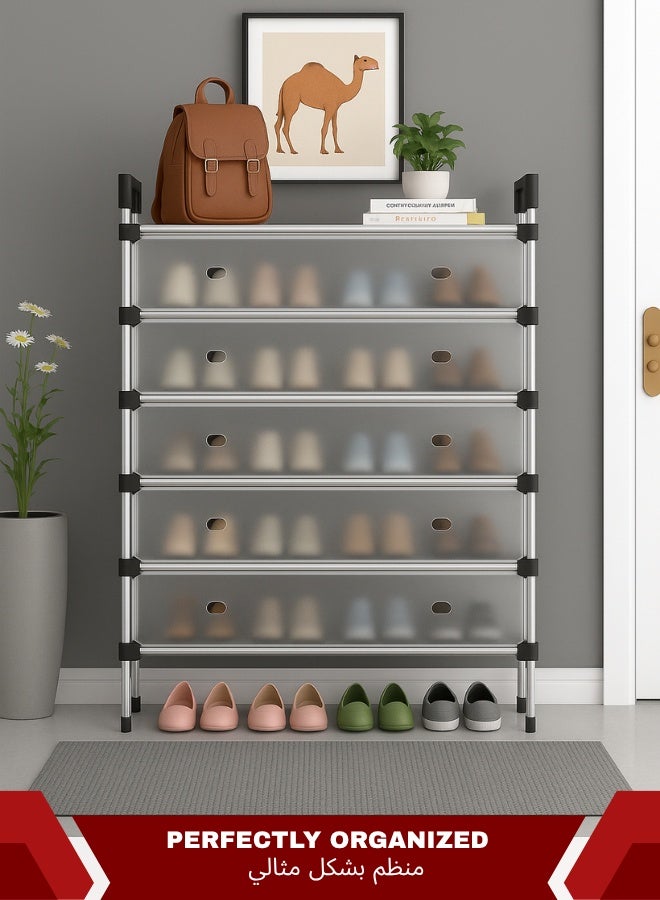  راك ستور  رف أحذية بستة رفوف مع خمسة أبواب ورف علوي - منظم تخزين أحذية بخزانة مغلقة، خزانة أحذية مقاومة للغبار للمدخل وغرفة النوم والممر - إطار من البلاستيك والفولاذ، سعة كبيرة - Image 3