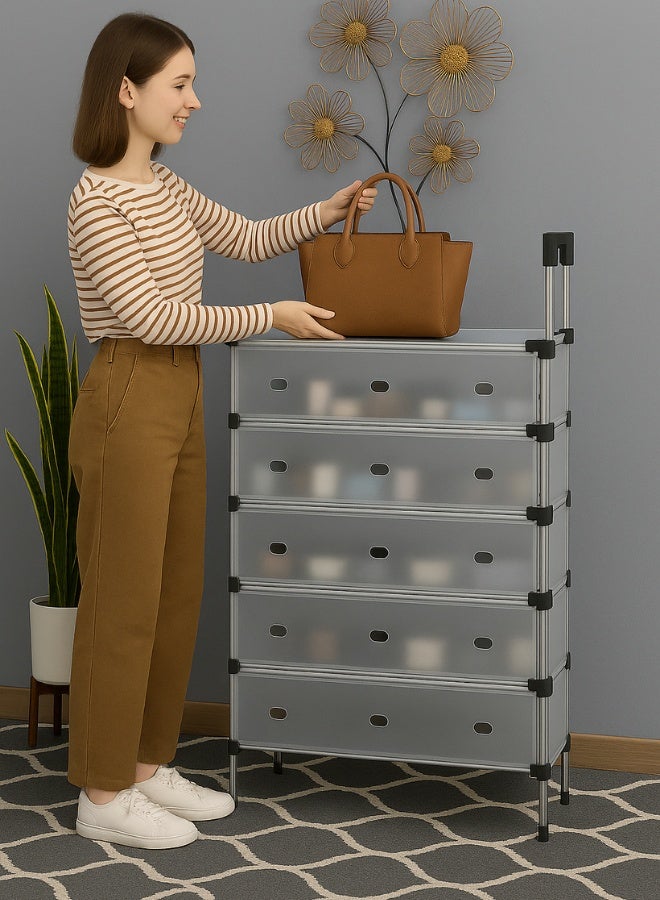  راك ستور  رف أحذية بستة رفوف مع خمسة أبواب ورف علوي - منظم تخزين أحذية بخزانة مغلقة، خزانة أحذية مقاومة للغبار للمدخل وغرفة النوم والممر - إطار من البلاستيك والفولاذ، سعة كبيرة - Image 5