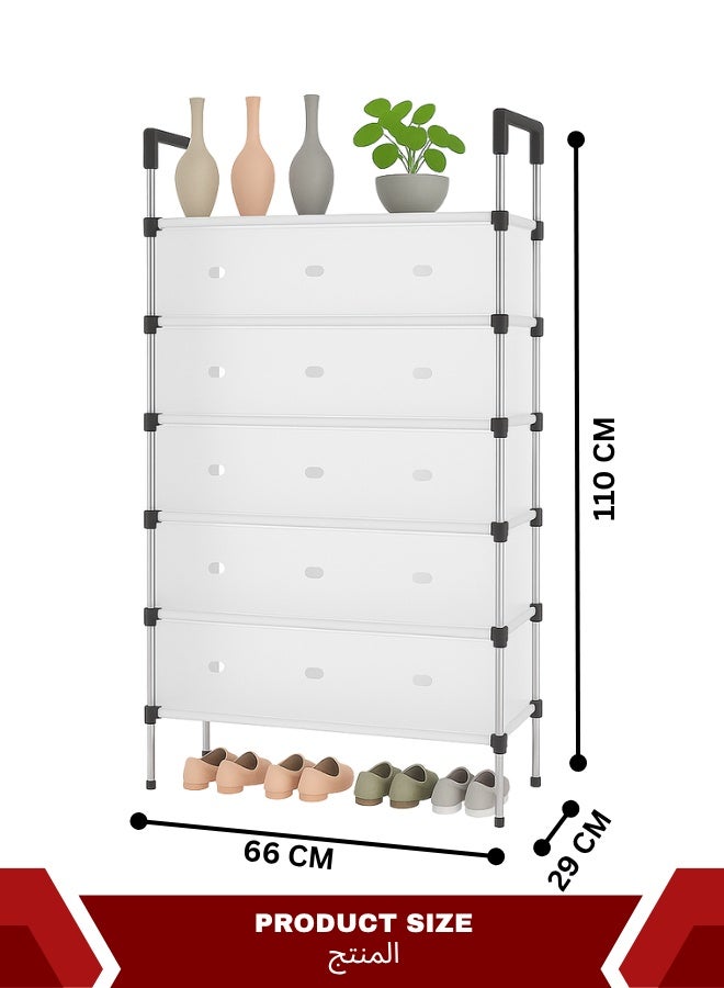  راك ستور  رف أحذية بستة رفوف مع خمسة أبواب ورف علوي - منظم تخزين أحذية بخزانة مغلقة، خزانة أحذية مقاومة للغبار للمدخل وغرفة النوم والممر - إطار من البلاستيك والفولاذ، سعة كبيرة - Image 2