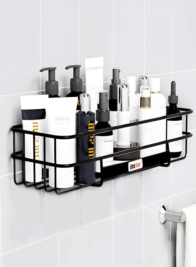 SF - Stick Fast Bathroom Shelf Self-Adhesive - Elegance Tray with 3M Sticker for Wall Mount Multipurpose Kitchen & Bathroom Storage Organizer Tray Rack Pack of 1 - Black, Stainless Steel - Image 1