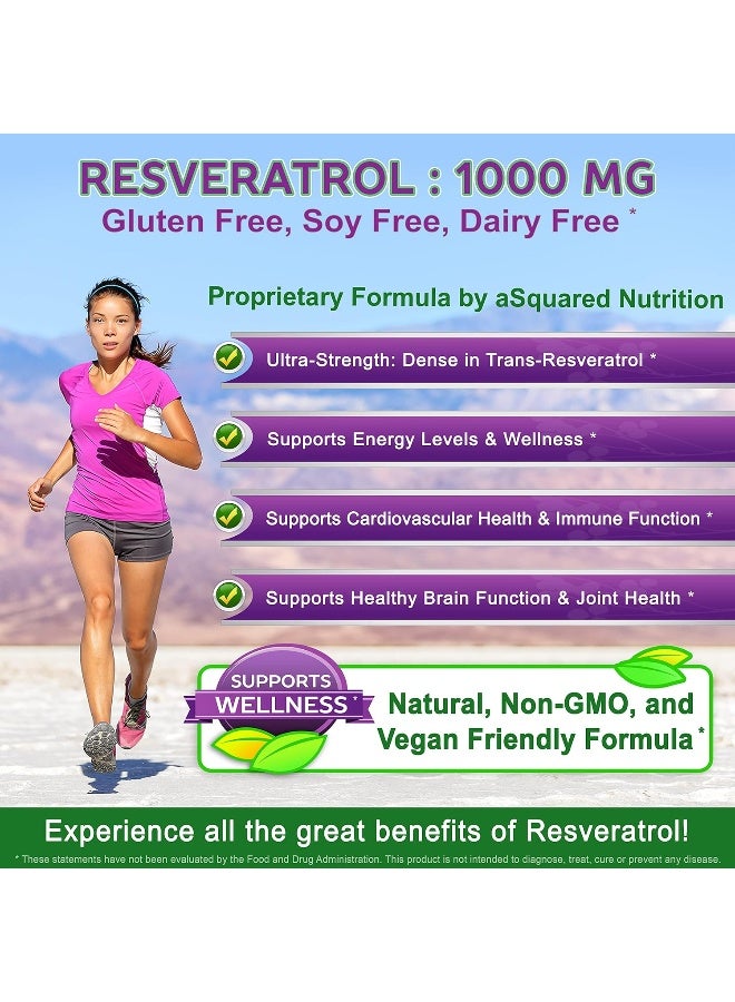 aSquared Nutrition 100% Natural Resveratrol - 1000mg Per Serving Max Strength (180 Capsules) Antioxidant Supplement, Trans-Resveratrol Pills for Heart Health & Pure, Polyphenols - Image 2