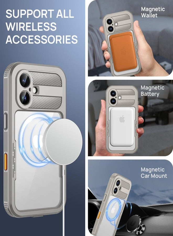 جراب Lanhiem المغناطيسي لهاتف iPhone 16، جراب مقاوم للماء والغبار IP68، [متوافق مع Magsafe] [واقي شاشة مدمج] غطاء هاتف قوي كامل الجسم 6.1 بوصة، طبيعي - Image 3