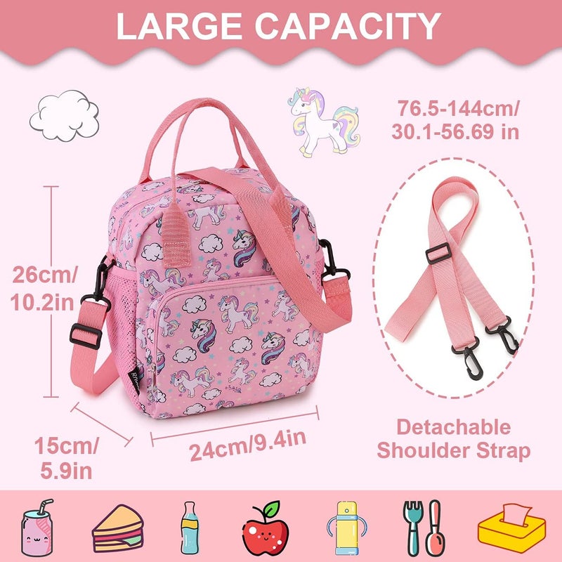 RAVUO Unicorn Lunch Bag Water Resistant Insulated Cute Girls Lunch Box for Kids Reusable Lunch Tote with Detachable Shoulder Strap - Image 2