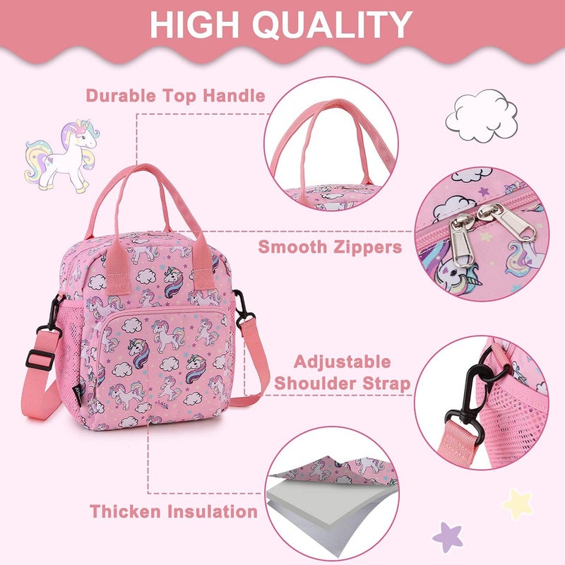 RAVUO Unicorn Lunch Bag Water Resistant Insulated Cute Girls Lunch Box for Kids Reusable Lunch Tote with Detachable Shoulder Strap - Image 3
