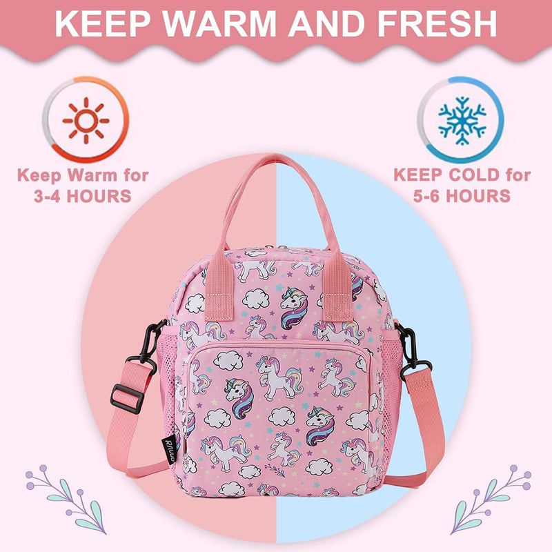RAVUO Unicorn Lunch Bag Water Resistant Insulated Cute Girls Lunch Box for Kids Reusable Lunch Tote with Detachable Shoulder Strap - Image 4