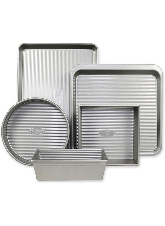 USA Pan Bakeware Aluminzed Steel 5-Piece Set Half, Cookie Sheet, Loaf, Square, Round Cake Pan -Silver - Image 1