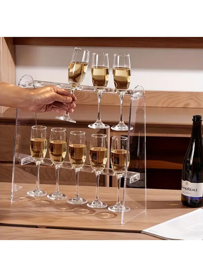 حامل أكواب شمبانيا أكريليك شفاف من طبقتين حديث، قاعدة عرض طاولة حامل أكواب، واحد لحجم 9 بوصة من أكواب النبيذ - Image 1