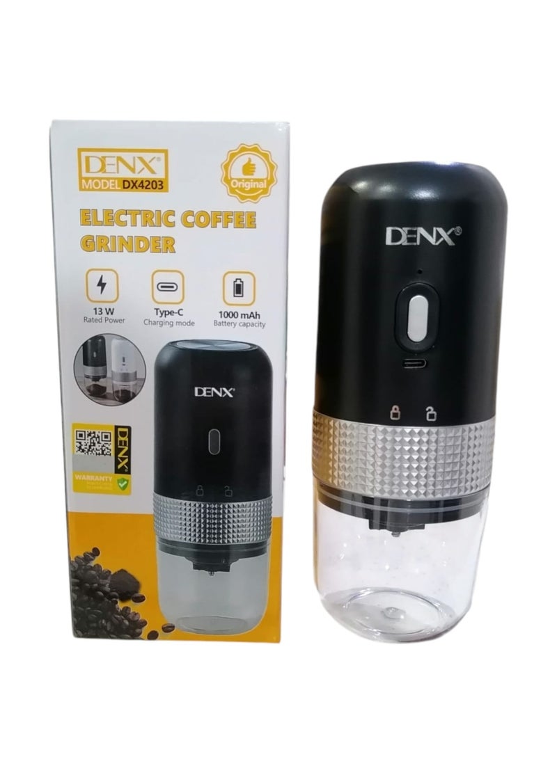 دينكس مطحنة قهوة كهربائية محمولة قابلة لإعادة الشحن بقوة 13 وات، لون أسود، بمنفذ USB-C - Image 1
