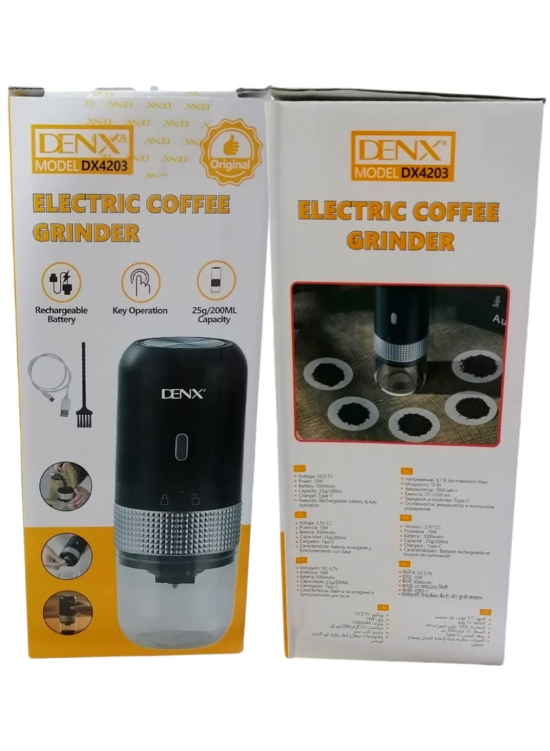 دينكس مطحنة قهوة كهربائية محمولة قابلة لإعادة الشحن بقوة 13 وات، لون أسود، بمنفذ USB-C - Image 3