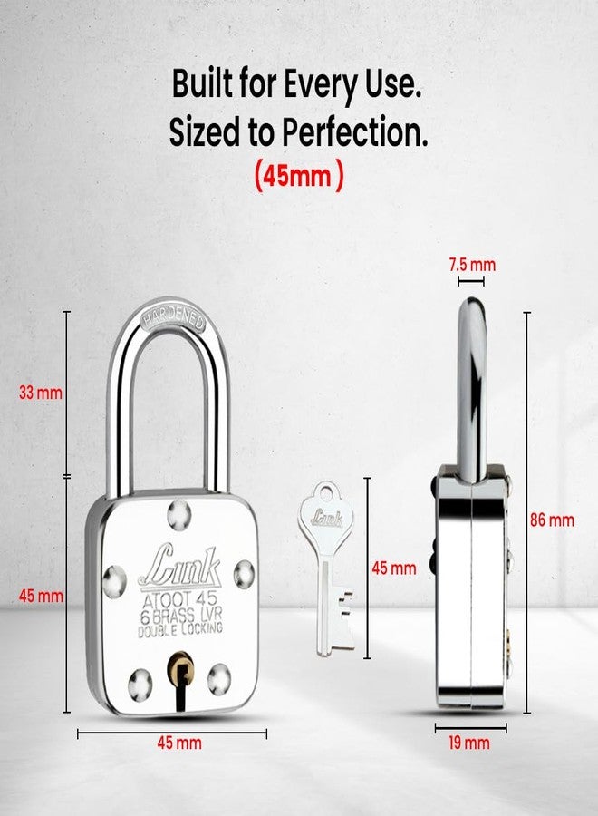 Link® Atoot 45mm Long Shackle Lock | Steel Body | Hardened Shackle | 6 Brass Levers | Made in India | 1 Padlock 3 Silver Key - Image 4