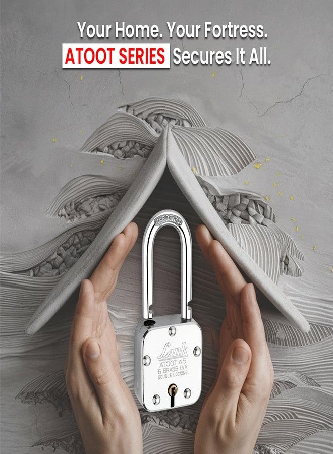 Link® Atoot 45mm Long Shackle Lock | Steel Body | Hardened Shackle | 6 Brass Levers | Made in India | 1 Padlock 3 Silver Key - Image 3