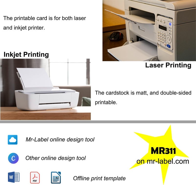 MR-LABEL 100 Printable Blank Place Cards, 2"x3.5" Small Tent Cards, 230GSM Matt White Micro-perforated Cardstock for Table Cards - Image 3