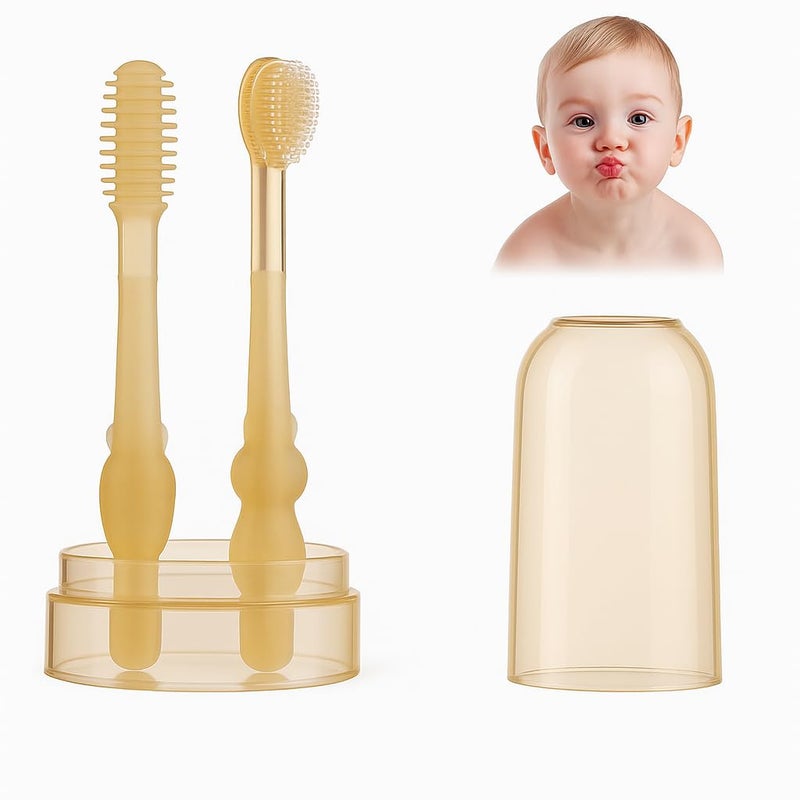 Cherryland Baby Oral Cleaning Brush 2 In 1 Toothbrush Tongue Brush Bpa Free Soft Silicone Bristle Oral Care Toothbrush For Baby 6 Month To 24 Months,With Storage Box