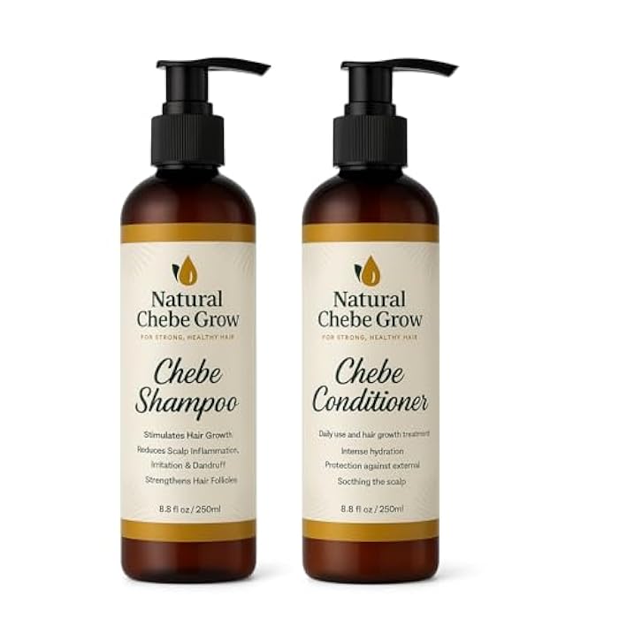 Natural Chebe Grow Hair Growth Shampoo and Conditioner Set, Strong Healthy Hair Treatment, Scalp Soothing Formula, 8.8 fl oz, 2 Pack - Image 1