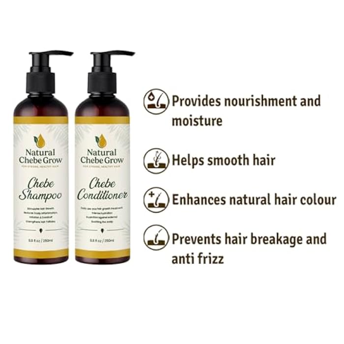 Natural Chebe Grow Hair Growth Shampoo and Conditioner Set, Strong Healthy Hair Treatment, Scalp Soothing Formula, 8.8 fl oz, 2 Pack - Image 5