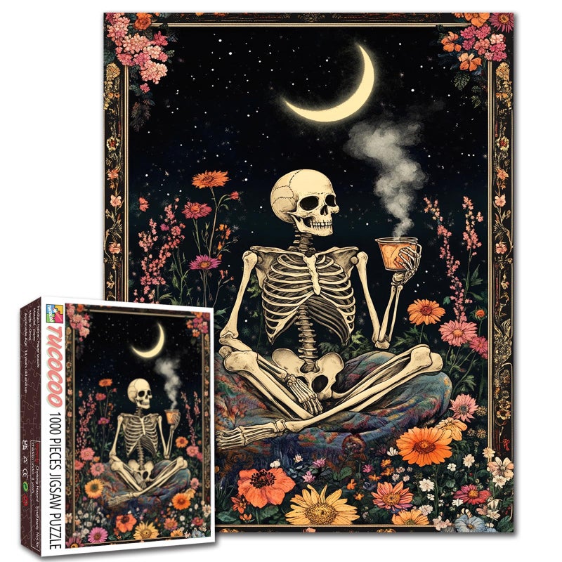 Tucocoo Human Skeleton Jigsaw Puzzles for Adults 1000 Pieces Whimsical Skull Flowers Boho Art Puzzle Colorful DIY Craft Puzzles for Home Decoration Gifts Family Puzzle Perfect for Game Nights - Image 3