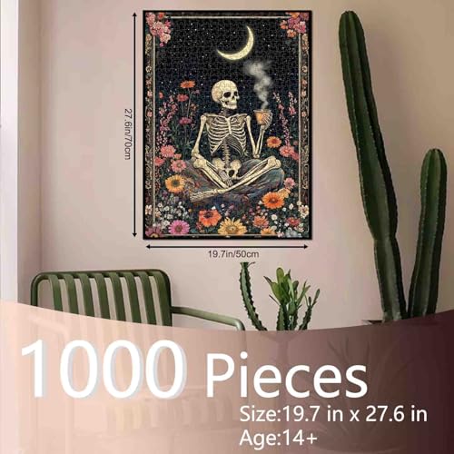 Tucocoo Human Skeleton Jigsaw Puzzles for Adults 1000 Pieces Whimsical Skull Flowers Boho Art Puzzle Colorful DIY Craft Puzzles for Home Decoration Gifts Family Puzzle Perfect for Game Nights - Image 5