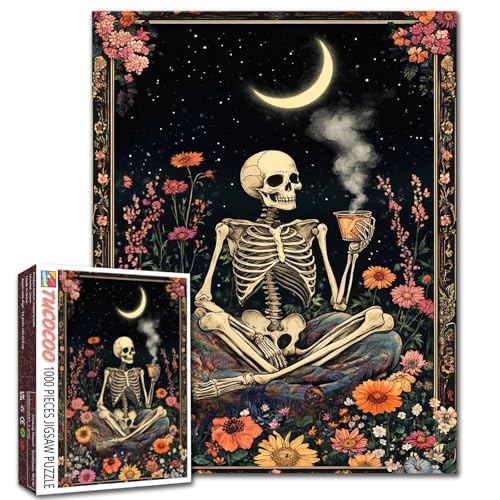 Tucocoo Human Skeleton Jigsaw Puzzles for Adults 1000 Pieces Whimsical Skull Flowers Boho Art Puzzle Colorful DIY Craft Puzzles for Home Decoration Gifts Family Puzzle Perfect for Game Nights - Image 1