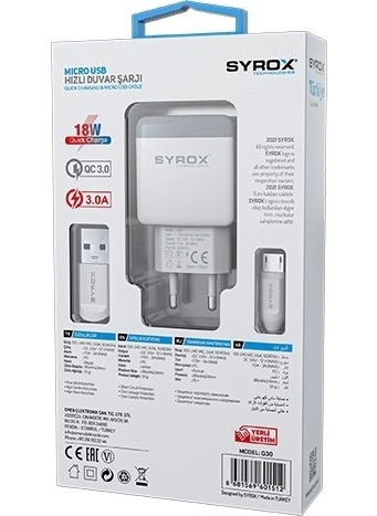 Syrox - Hhm_ Vestel Venus V3 5070 Compatible Micro USB Input 3.0 Amp Adapter + Cable Charger -Q30 - Image 1