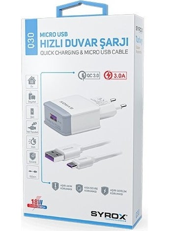 Syrox - Hhm_ Vestel Venus V3 5070 Compatible Micro USB Input 3.0 Amp Adapter + Cable Charger -Q30 - Image 1