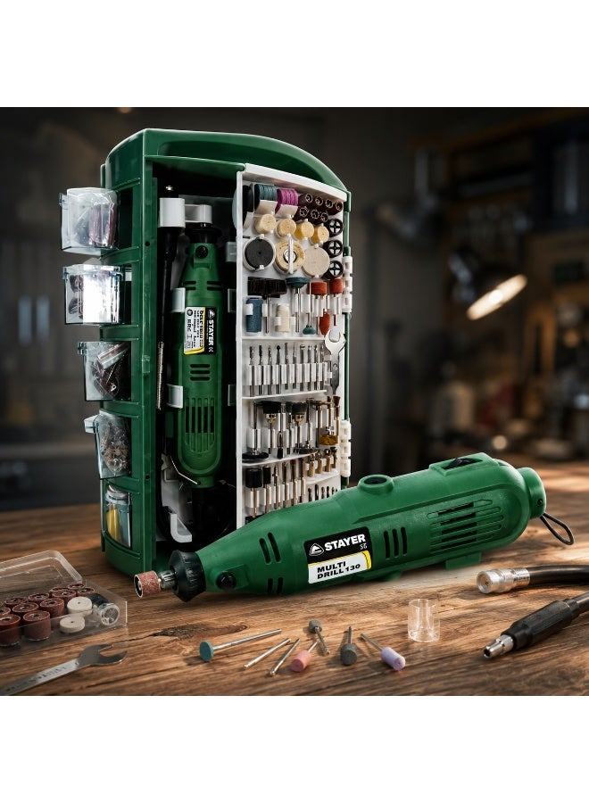 STAYER Multi-purpose drill, 130W, multiple speeds + flexible + 200 accessory pieces - Image 3