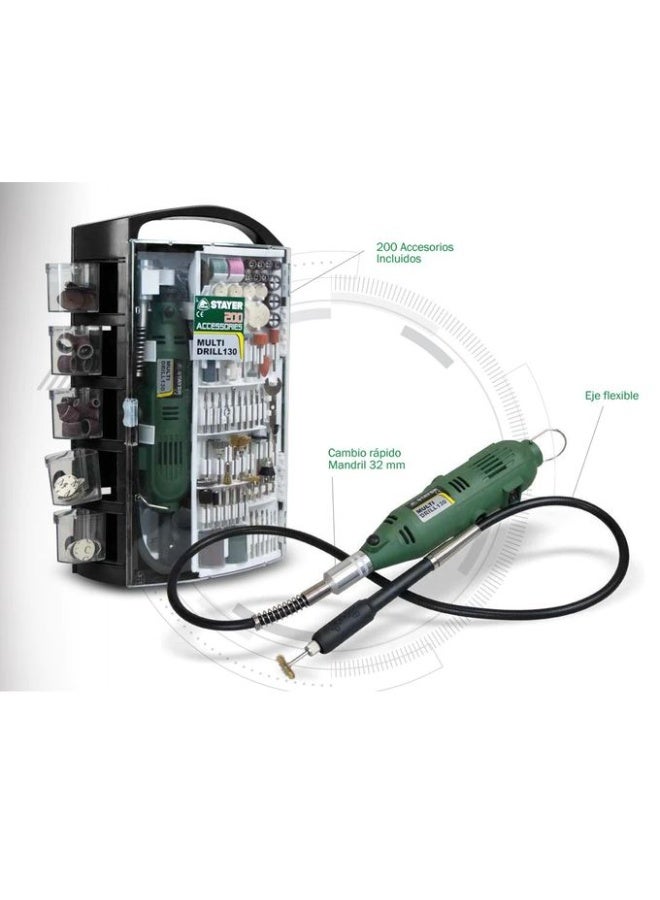 STAYER Multi-purpose drill, 130W, multiple speeds + flexible + 200 accessory pieces - Image 4