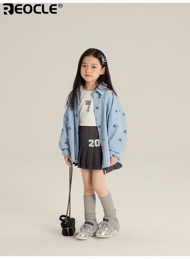 ريوكل بلوزة للبنات مع ربطة عنق بتصميم مطبوع كامل وميزة ياقة تعطي طابع أزياء بأسلوب لطيف للملابس الخارجية غير الرسمية - Image 3