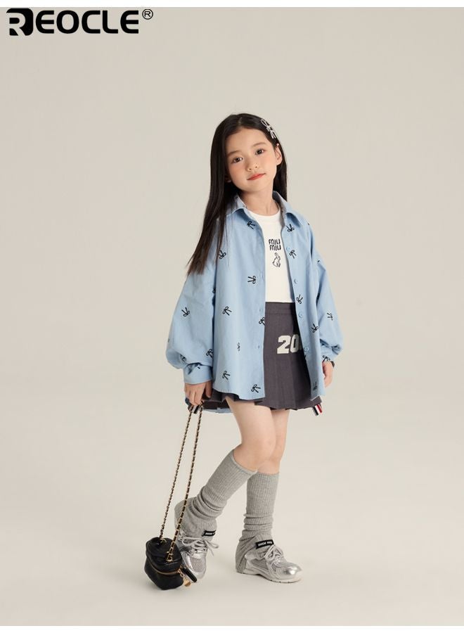 ريوكل بلوزة للبنات مع ربطة عنق بتصميم مطبوع كامل وميزة ياقة تعطي طابع أزياء بأسلوب لطيف للملابس الخارجية غير الرسمية - Image 4