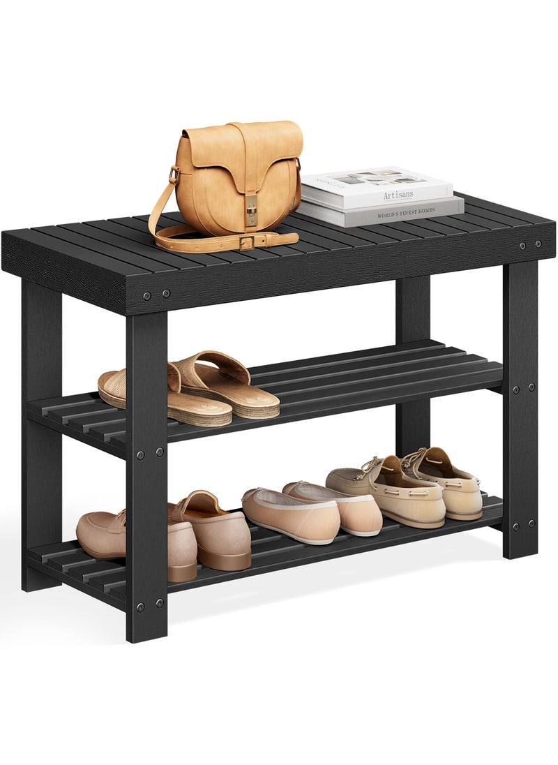 SONGMICS SONGMICS Shoe Rack Bench 3Tier Bamboo Shoe Storage Organizer Entryway Bench Holds Up to 286 lb 113 x 276 x 178 Inches for Entryway Bathroom Bedroom Ink Black ULBS04H 