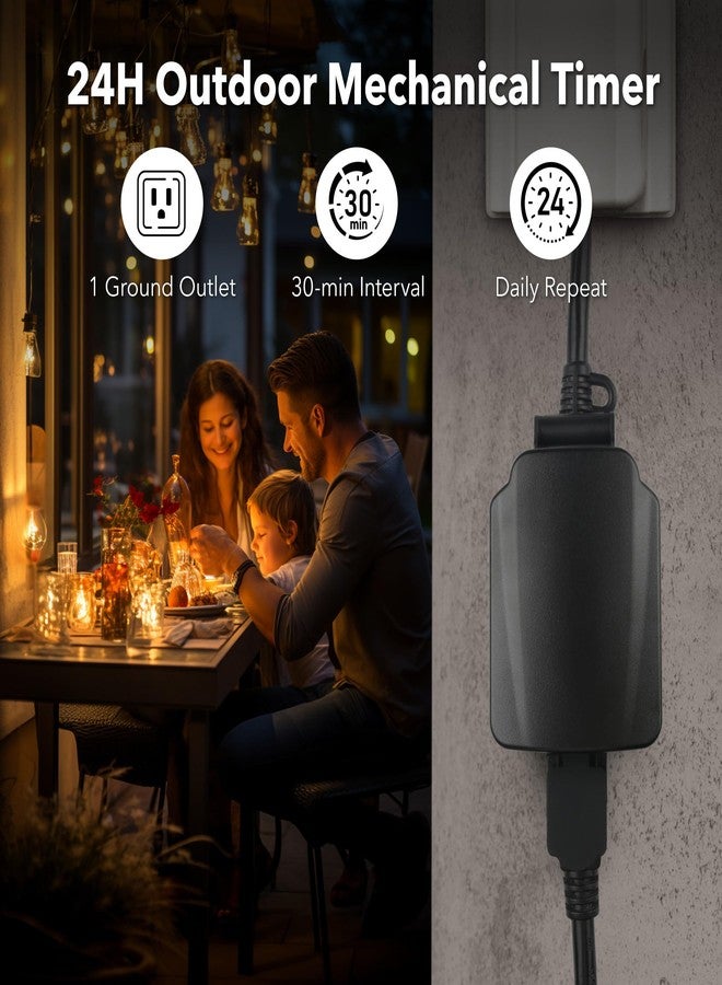 BN-LINK 24 Hour Mechanical Light Timer Outdoor Waterproof 1 Timer with Grounding for Home Garden 15A 1/2HP - Image 2