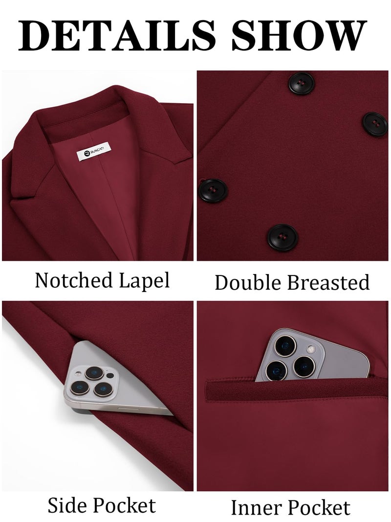 Runcati Mens Trench Coat Notched Lapel Double Breasted Mid Long Pea Coat Casual Fall Winter Classic Overcoat - Image 5