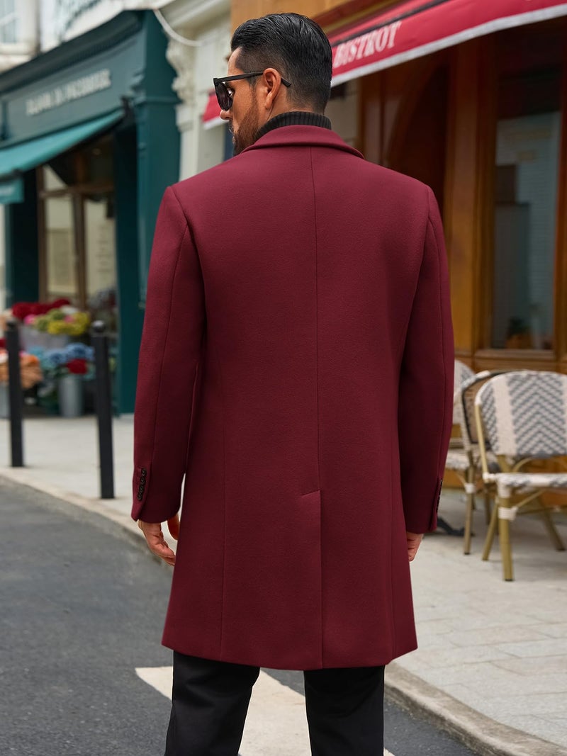 Runcati Mens Trench Coat Notched Lapel Double Breasted Mid Long Pea Coat Casual Fall Winter Classic Overcoat - Image 3